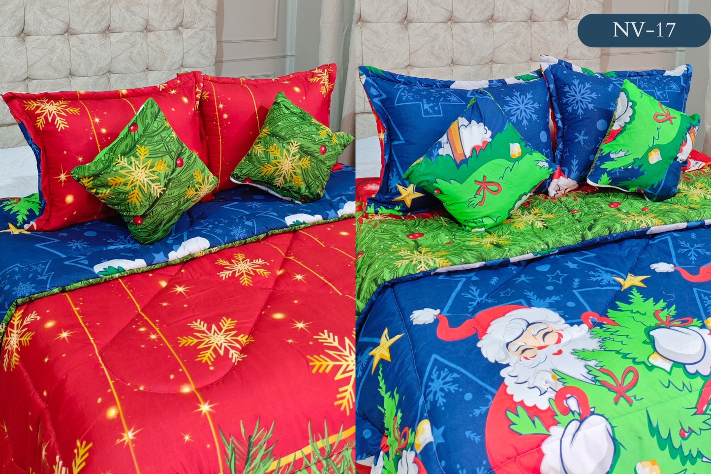 EDREDON NAVIDAD 5 PIEZAS DOBLE FAZ PARA TAMAÑO QEEN Y KING