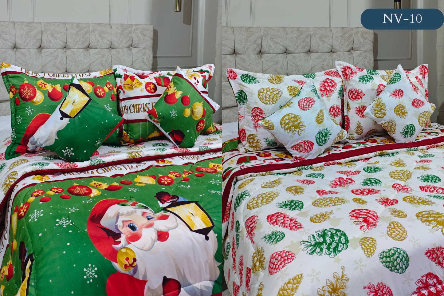 EDREDON NAVIDAD 5 PIEZAS  DOBLE FAZ PARA TAMAÑO QEEN Y KING