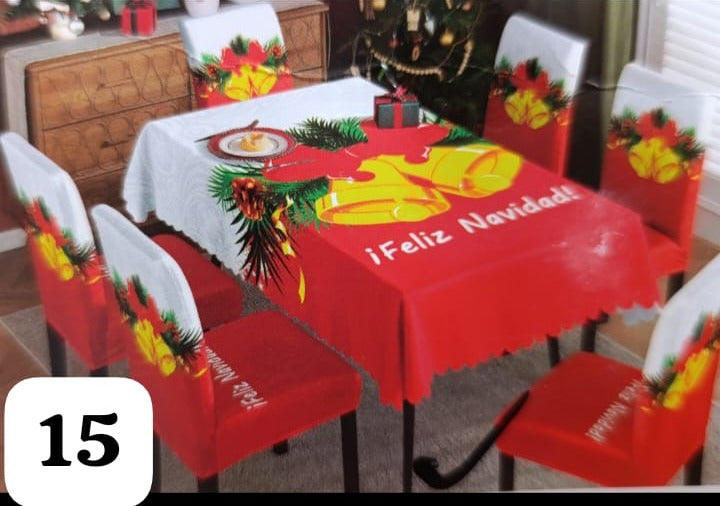MANTEL MAS FORROS SILLAS NAVIDEÑAS 7 PIEZAS