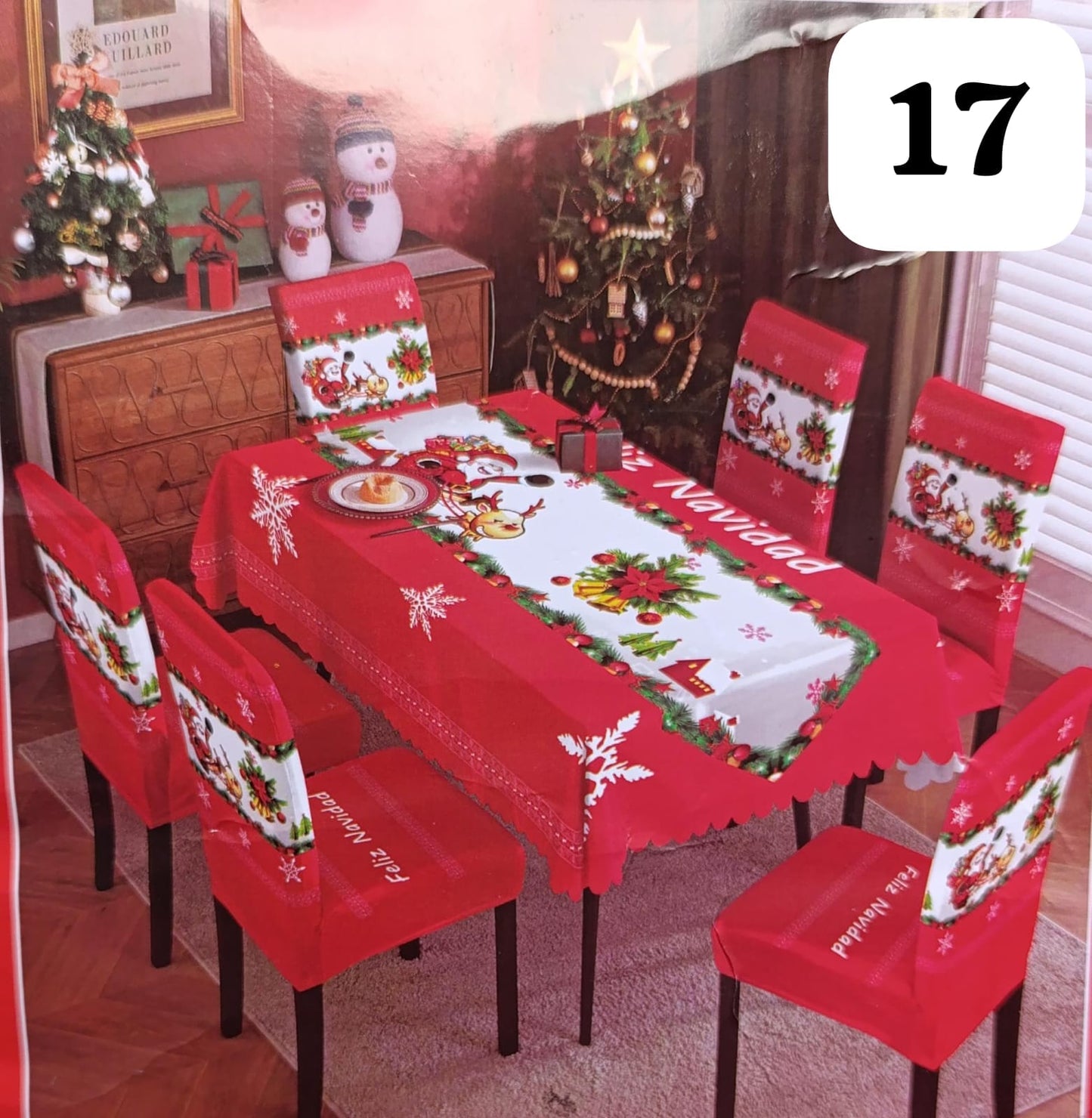 MANTEL MAS FORROS SILLAS NAVIDEÑAS 7 PIEZAS