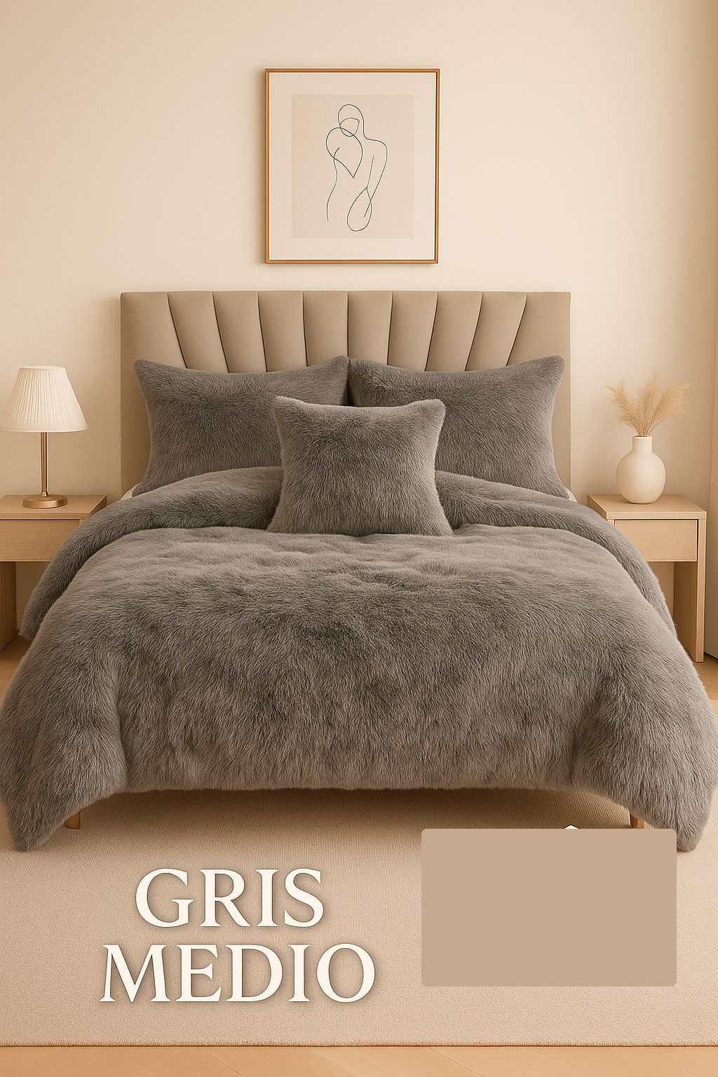 Edredon Peludo Piel De Ganso- INCLUYE  5 PIEZAS  [1 Plumón nórdico .  2 Fundas de almohada   2 Fundas decorativas para cojines]