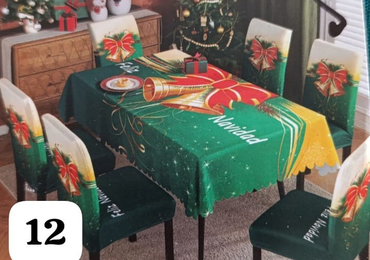 MANTEL MAS FORROS SILLAS NAVIDEÑAS 7 PIEZAS