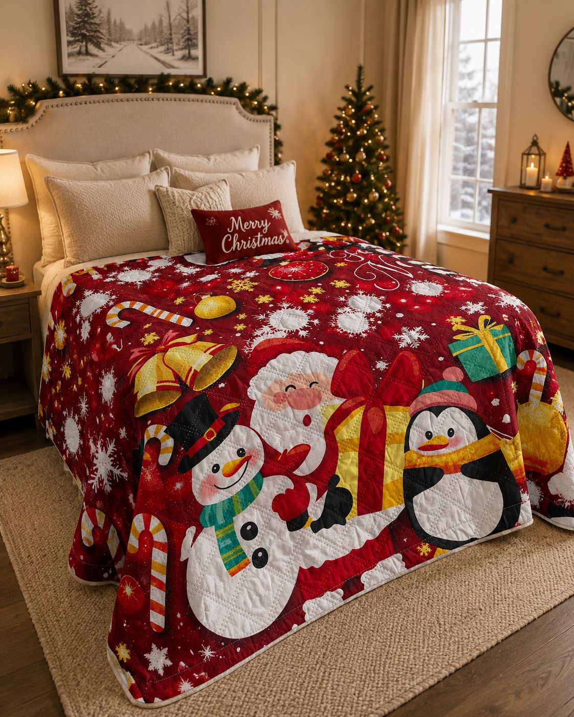 COLCHAS NAVIDAD DOBLE FAZ + FUNDAS PARA ALMOHADA DOBLE FAZ