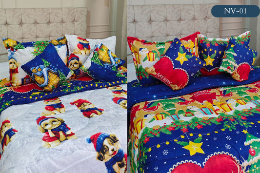 EDREDON NAVIDAD 5 PIEZAS  DOBLE FAZ PARA TAMAÑO QEEN Y KING