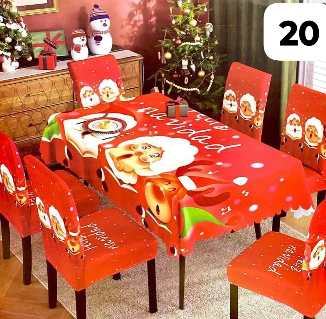 MANTEL MAS FORROS SILLAS NAVIDEÑAS 7 PIEZAS