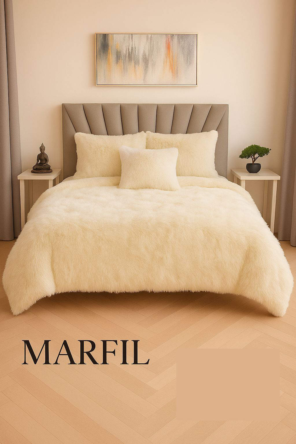 Edredon Peludo Piel De Ganso- INCLUYE  5 PIEZAS  [1 Plumón nórdico .  2 Fundas de almohada   2 Fundas decorativas para cojines]