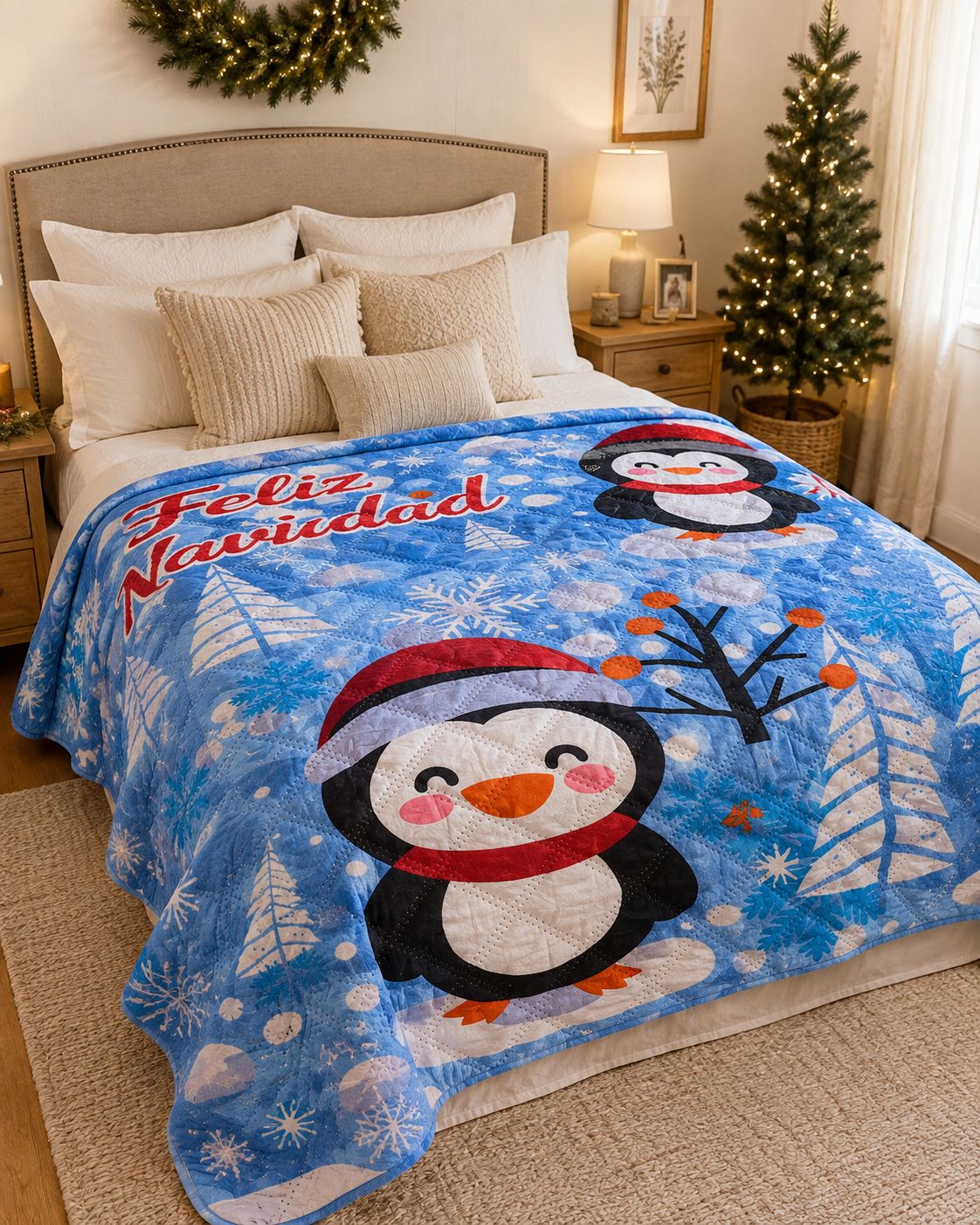 COLCHAS NAVIDAD DOBLE FAZ + FUNDAS PARA ALMOHADA DOBLE FAZ