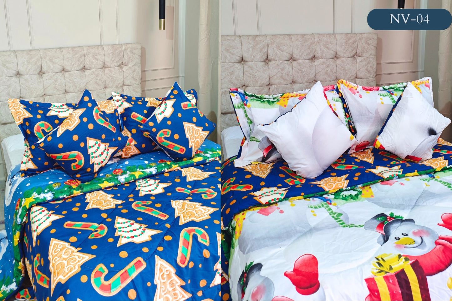 EDREDON NAVIDAD 5 PIEZAS  DOBLE FAZ PARA TAMAÑO QEEN Y KING