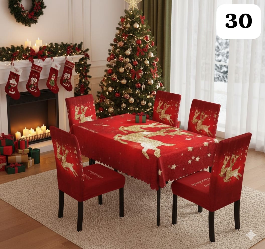 MANTEL MAS FORROS SILLAS NAVIDEÑAS 7 PIEZAS