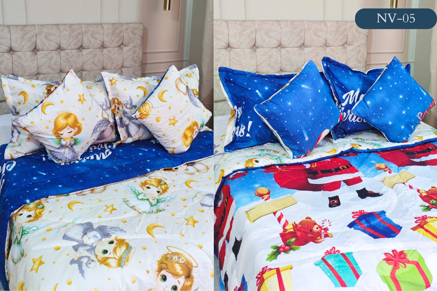 EDREDON NAVIDAD 5 PIEZAS  DOBLE FAZ PARA TAMAÑO QEEN Y KING