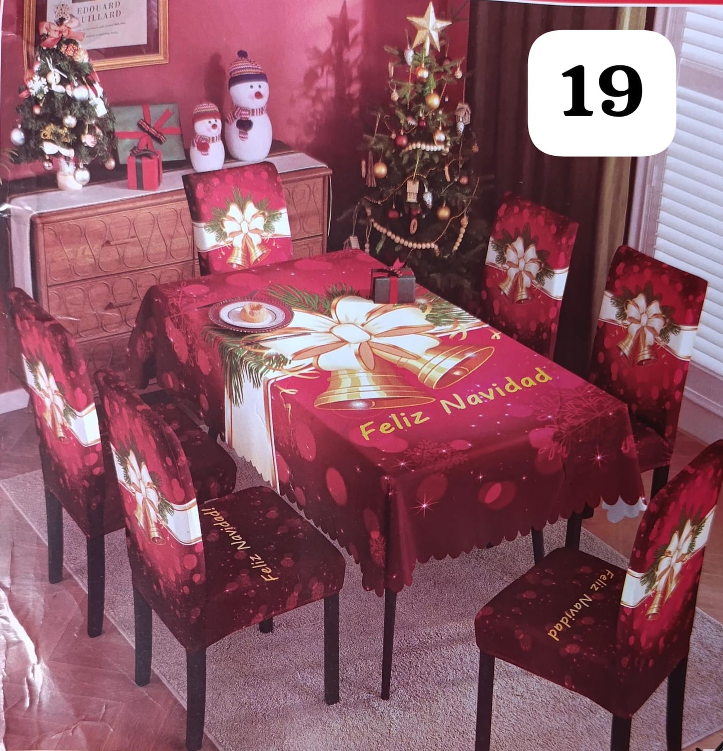 MANTEL MAS FORROS SILLAS NAVIDEÑAS 7 PIEZAS