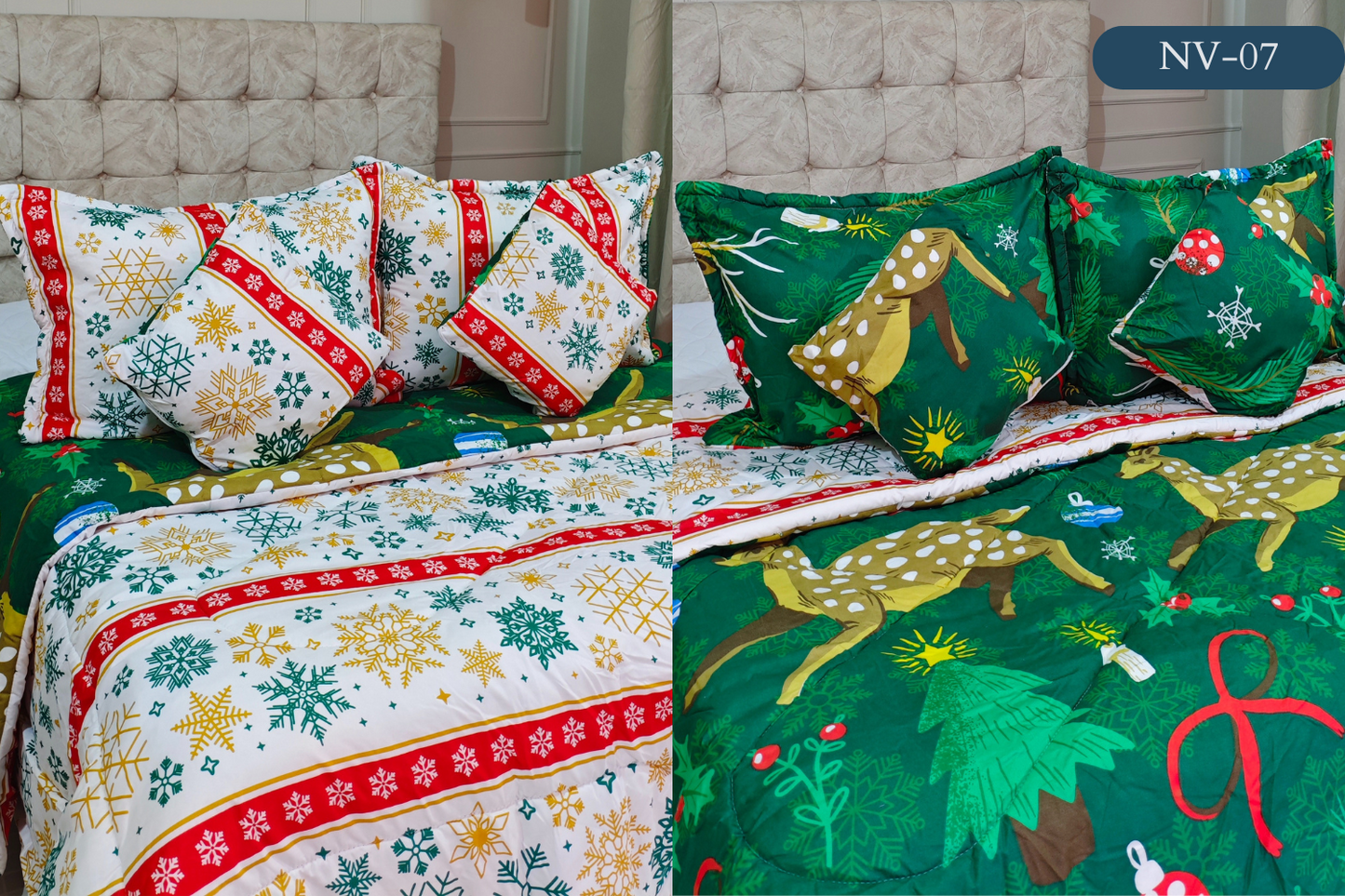 EDREDON NAVIDAD 5 PIEZAS  DOBLE FAZ PARA TAMAÑO QEEN Y KING