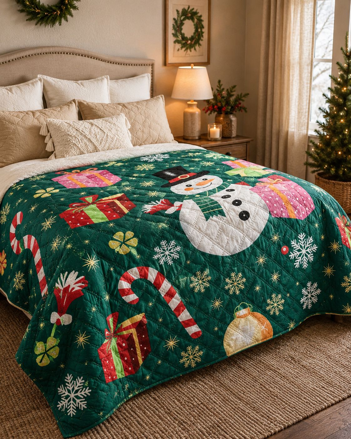 COLCHAS NAVIDAD DOBLE FAZ + FUNDAS PARA ALMOHADA DOBLE FAZ