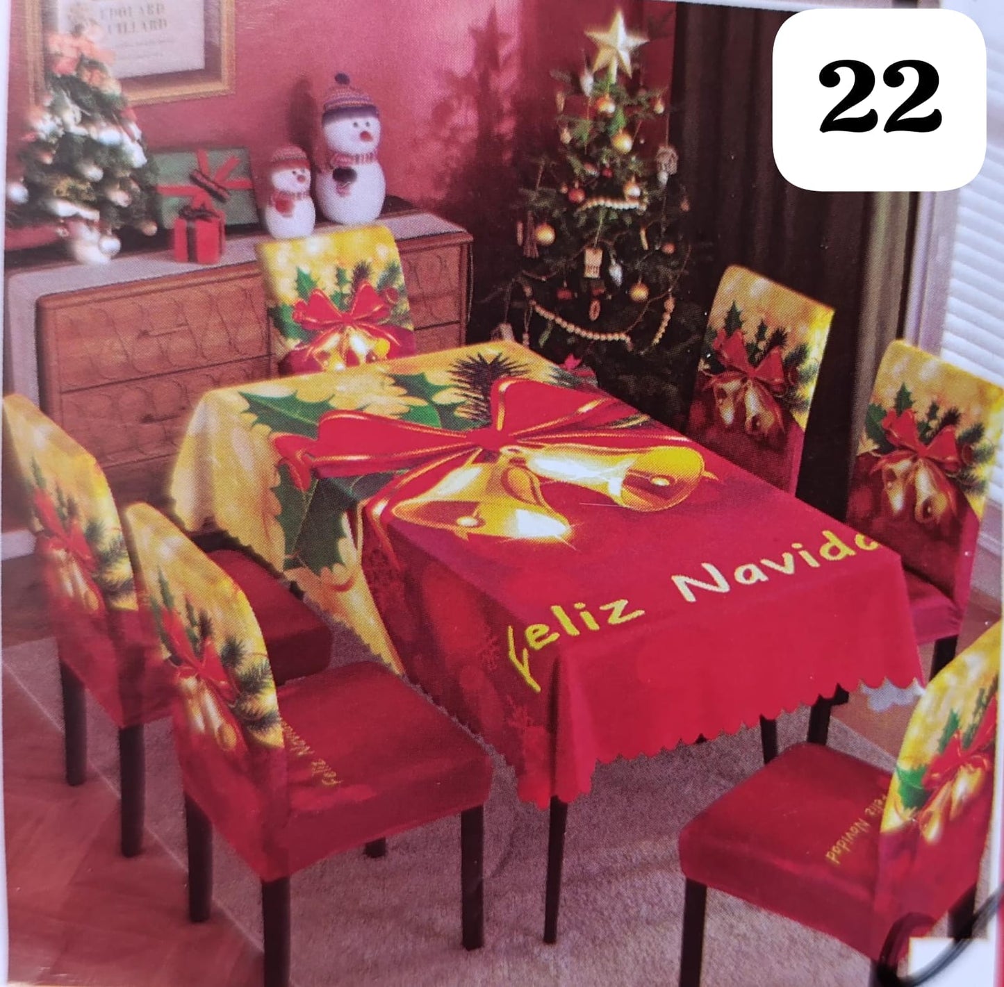 MANTEL MAS FORROS SILLAS NAVIDEÑAS 7 PIEZAS