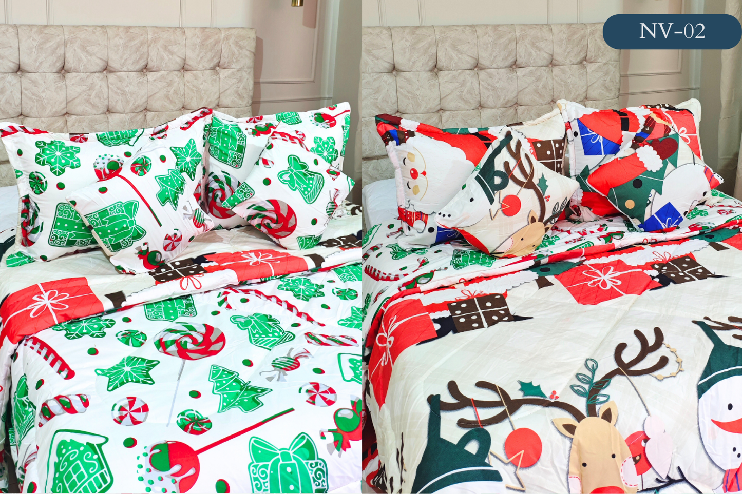 EDREDON NAVIDAD 5 PIEZAS  DOBLE FAZ PARA TAMAÑO QEEN Y KING