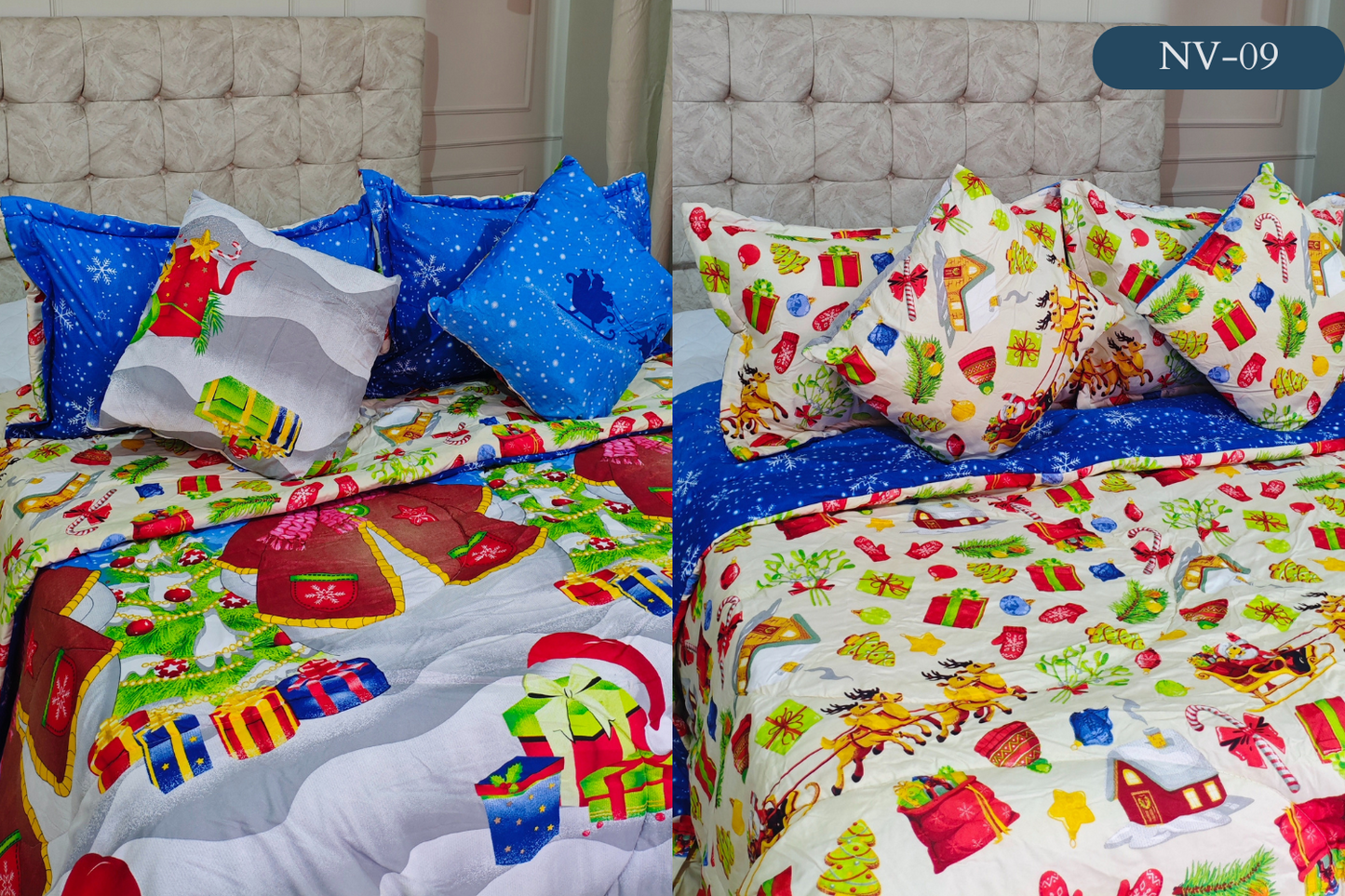 EDREDON NAVIDAD 5 PIEZAS  DOBLE FAZ PARA TAMAÑO QEEN Y KING