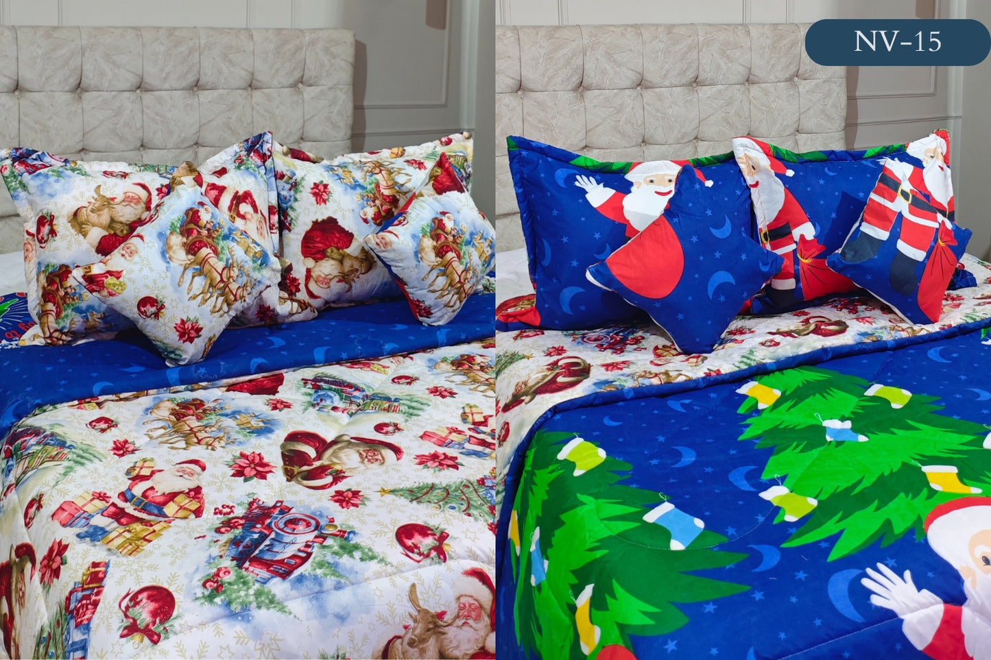 EDREDON NAVIDAD 5 PIEZAS  DOBLE FAZ PARA TAMAÑO QEEN Y KING