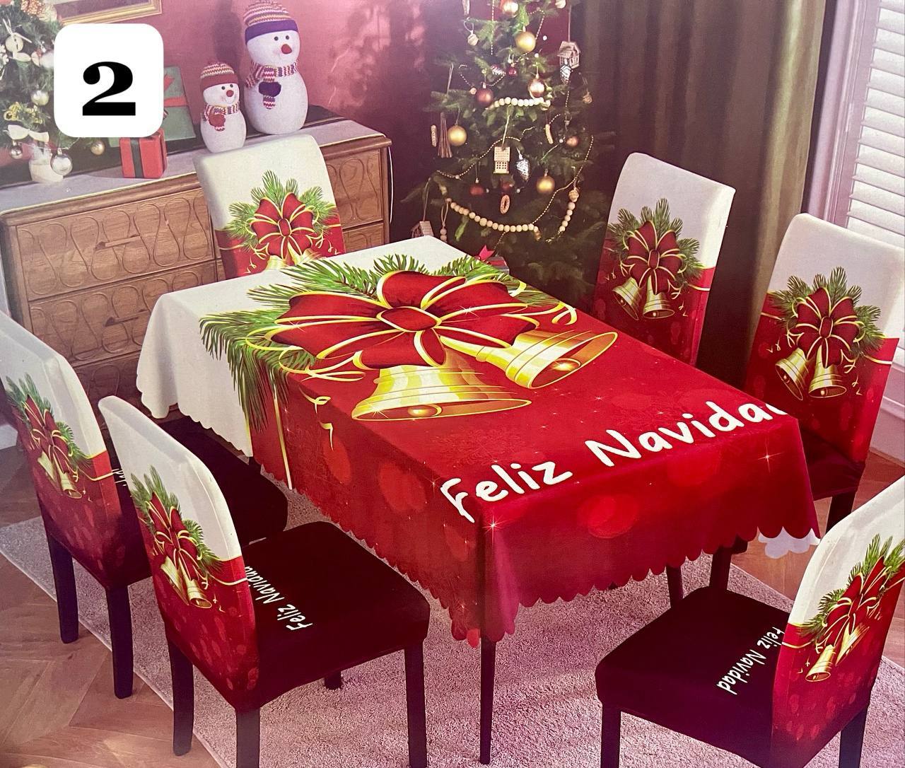 MANTEL MAS FORROS SILLAS NAVIDEÑAS 7 PIEZAS