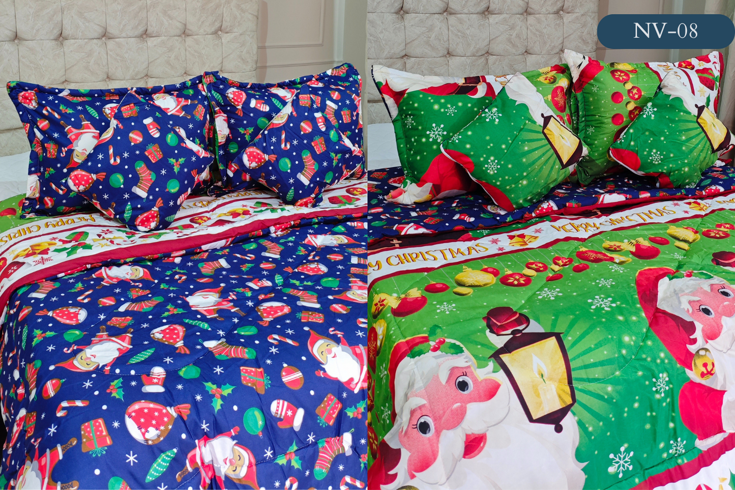 EDREDON NAVIDAD 5 PIEZAS  DOBLE FAZ PARA TAMAÑO QEEN Y KING