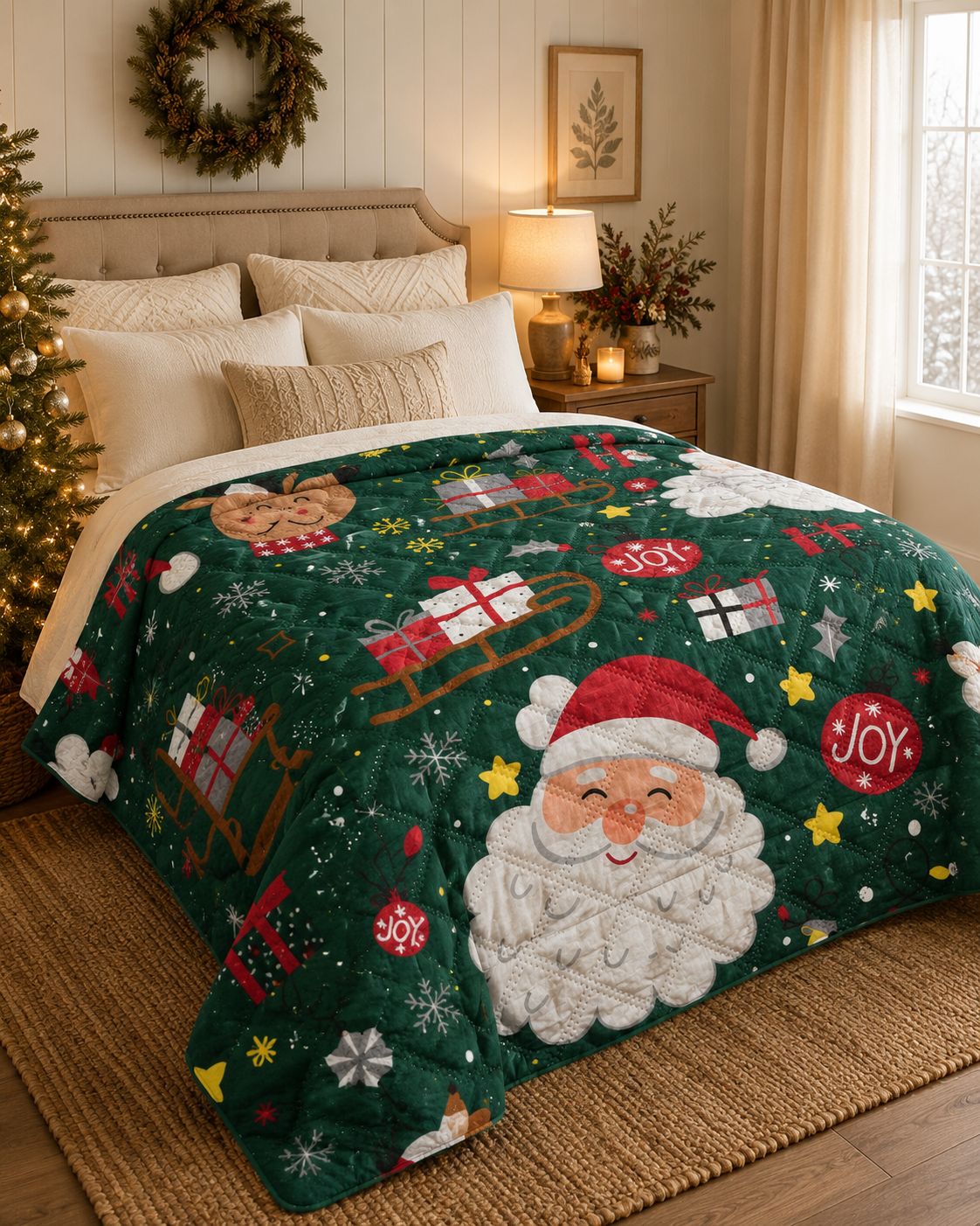COLCHAS NAVIDAD DOBLE FAZ + FUNDAS PARA ALMOHADA DOBLE FAZ