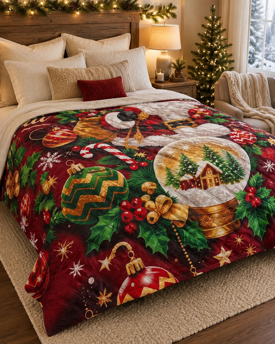 COLCHAS NAVIDAD DOBLE FAZ + FUNDAS PARA ALMOHADA DOBLE FAZ