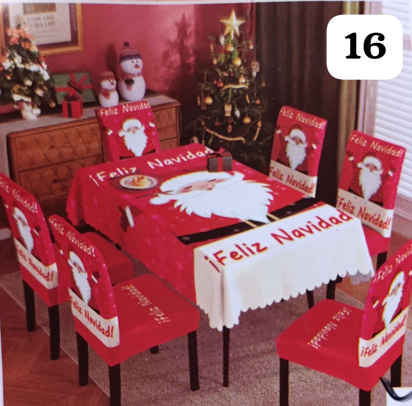 MANTEL MAS FORROS SILLAS NAVIDEÑAS 7 PIEZAS