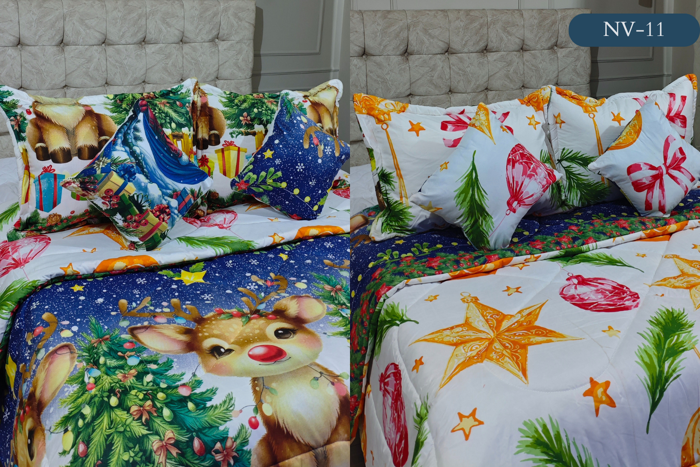 EDREDON NAVIDAD 5 PIEZAS  DOBLE FAZ PARA TAMAÑO QEEN Y KING