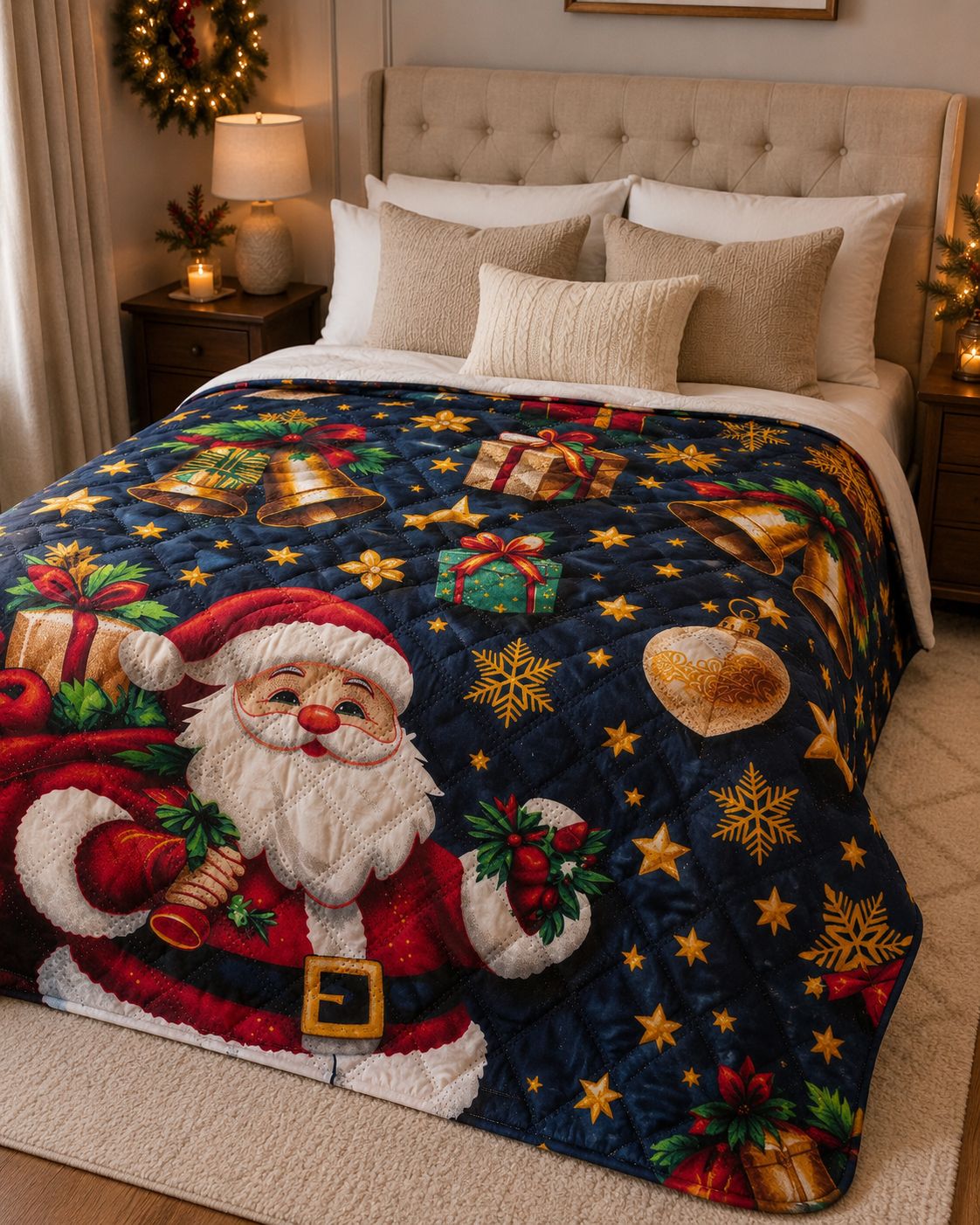 COLCHAS NAVIDAD DOBLE FAZ + FUNDAS PARA ALMOHADA DOBLE FAZ