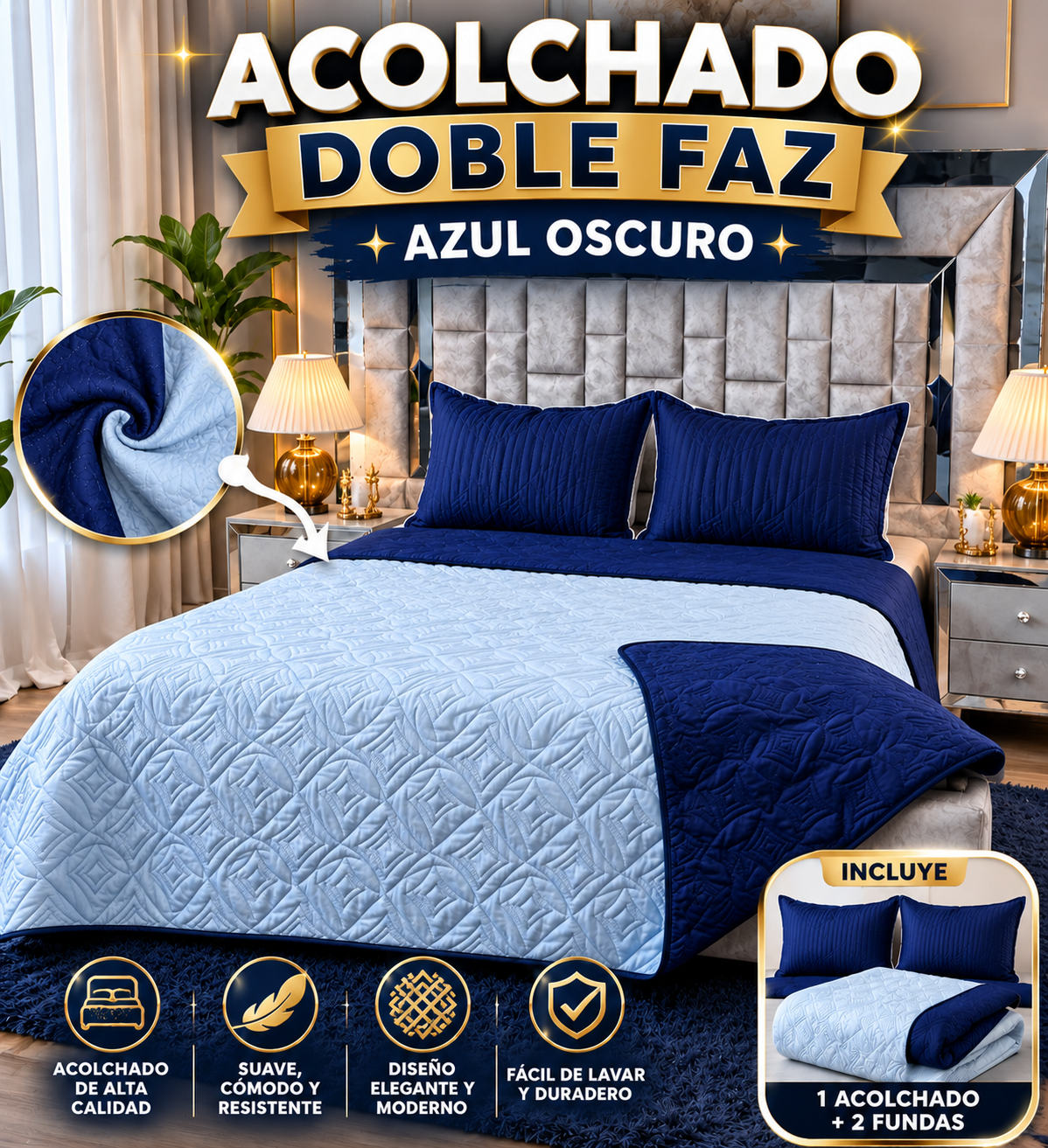ACOLCHADO DOBLE FAZ MAS FUNDAS- COMBO