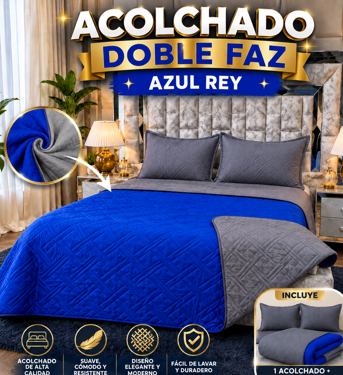 ACOLCHADO DOBLE FAZ MAS FUNDAS- COMBO