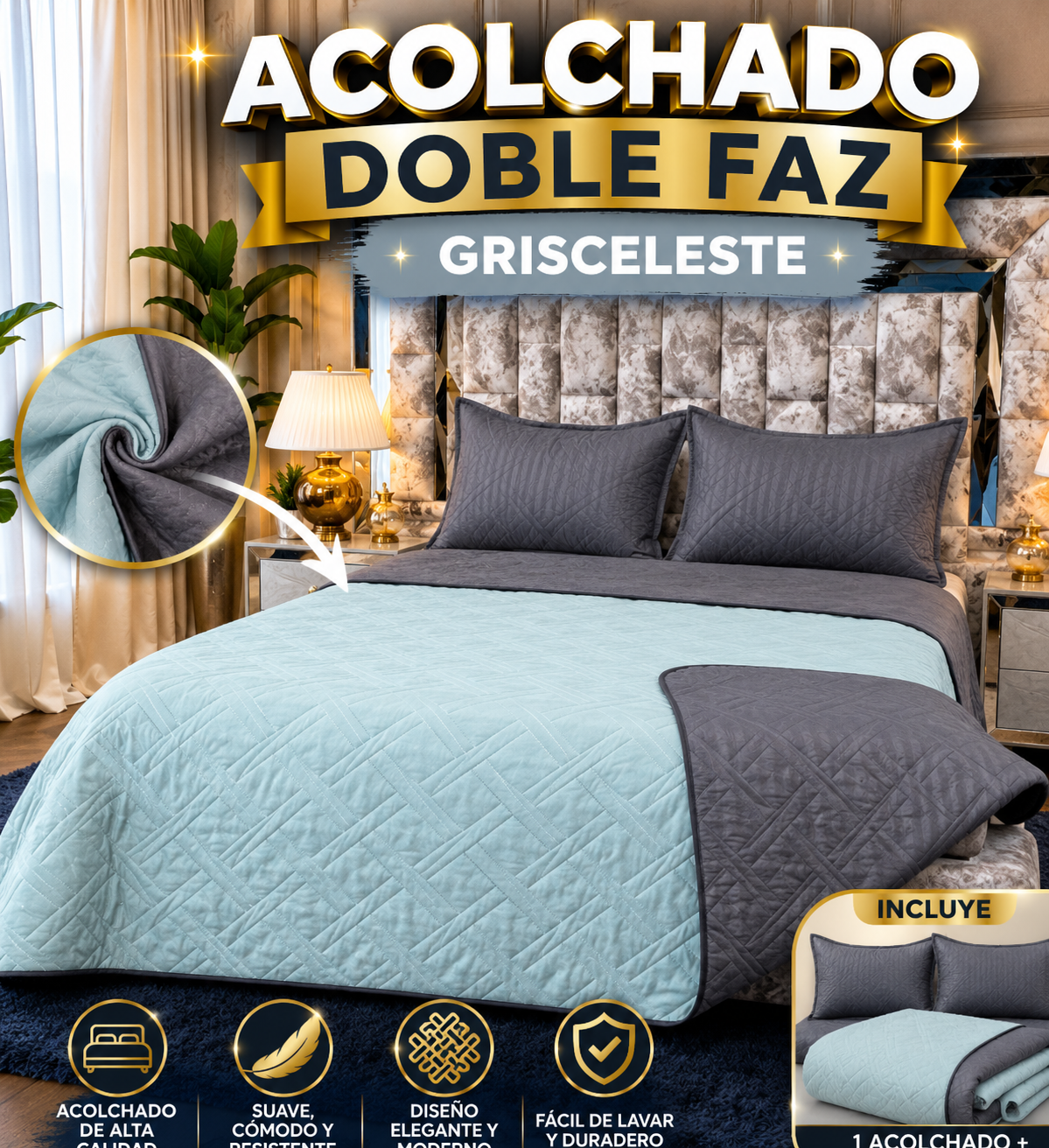 ACOLCHADO DOBLE FAZ MAS FUNDAS- COMBO