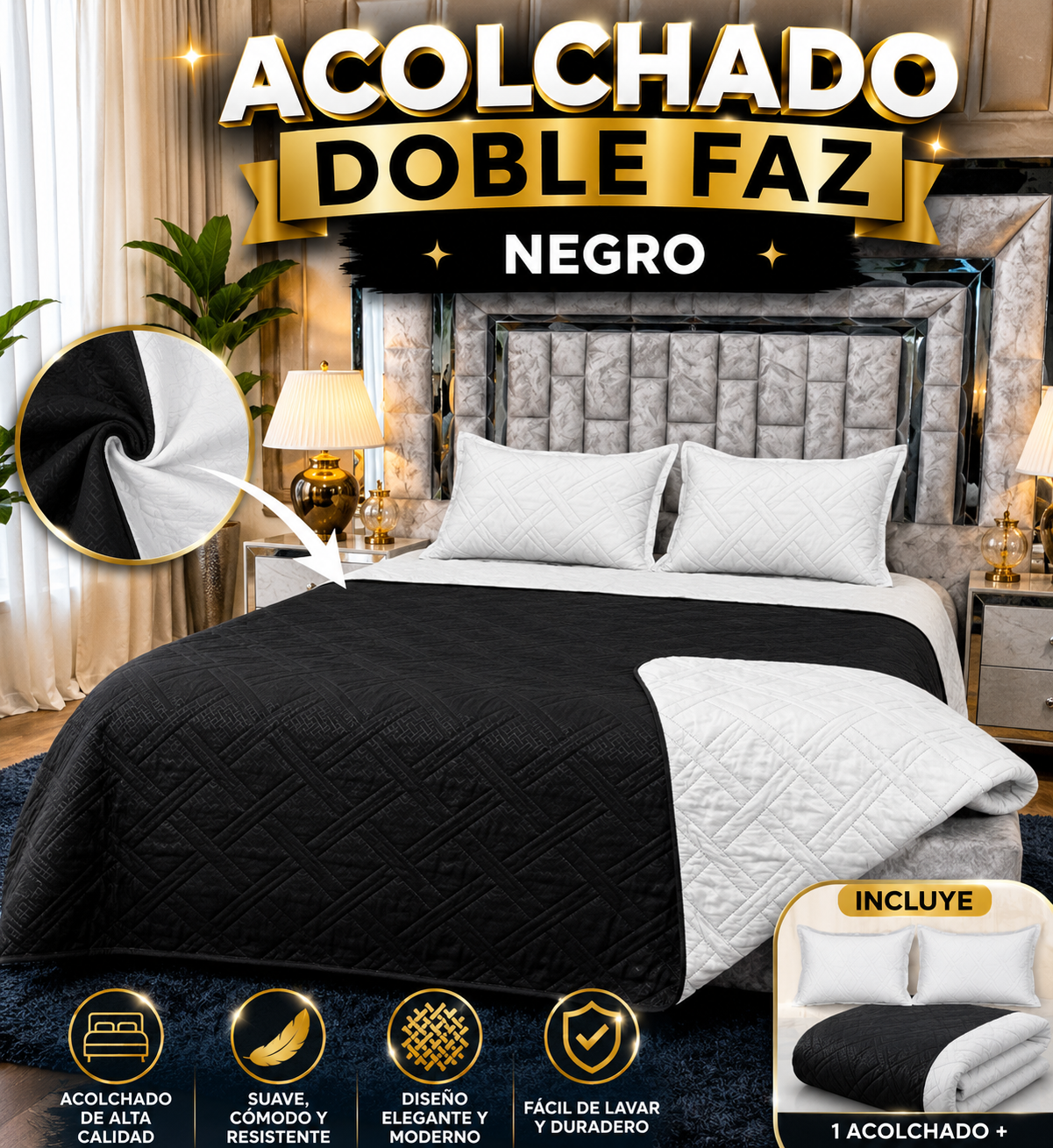 ACOLCHADO DOBLE FAZ MAS FUNDAS- COMBO
