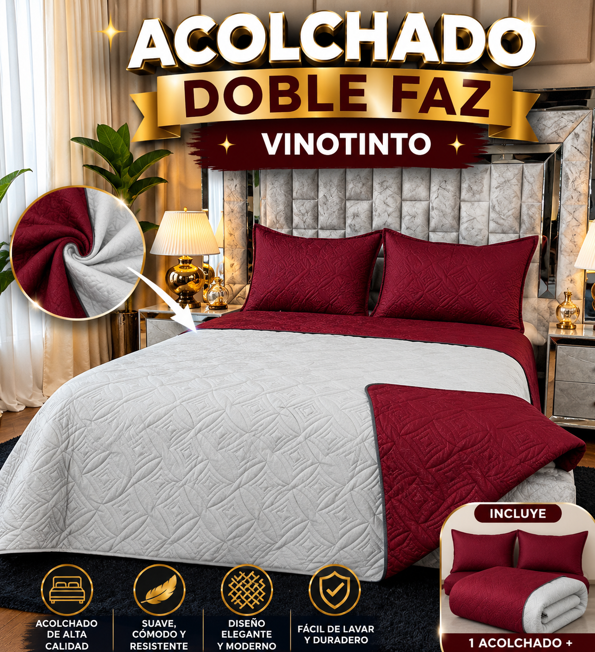ACOLCHADO DOBLE FAZ MAS FUNDAS- COMBO