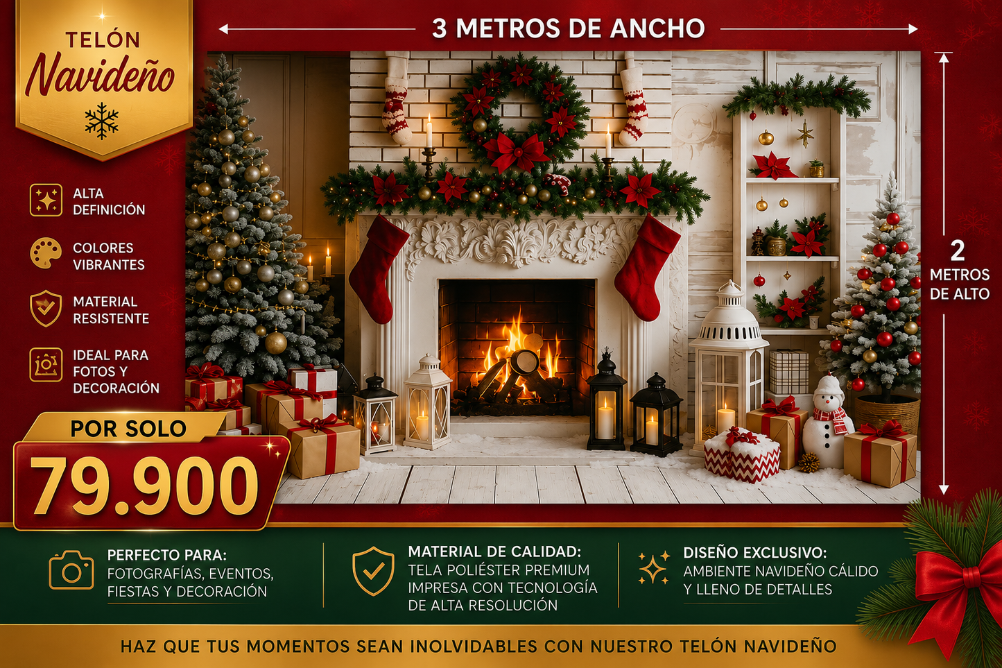 TELON NAVIDEÑO 3 METROS DE ANCHO