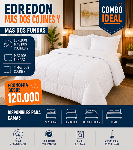 COMBO EDREDON + DOS FUNDAS + DOS COJINES